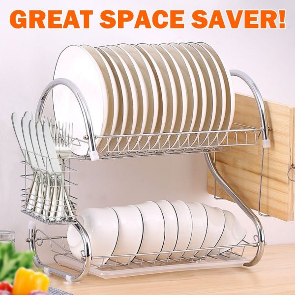 2 Layer Stainless Steel Dish Rack stand